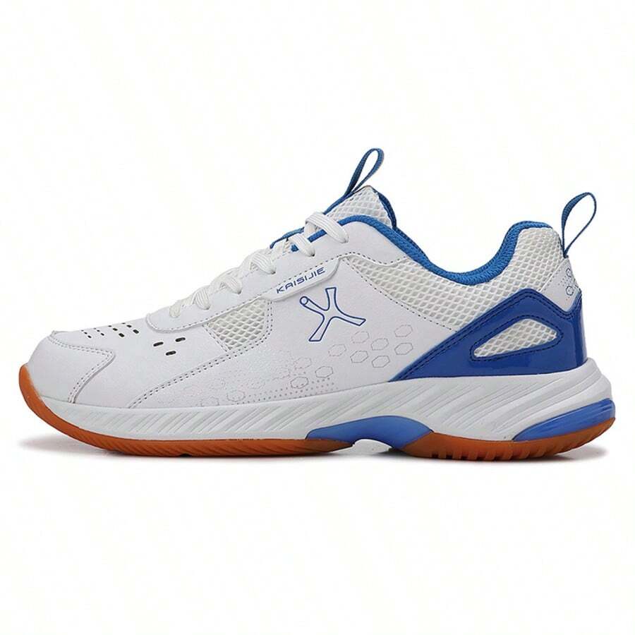 Men Lace‑Up Badminton Shoes Breathable Mesh Upper Indoor Court Training Athletic Sports Sneakers - Blue and White - View 1