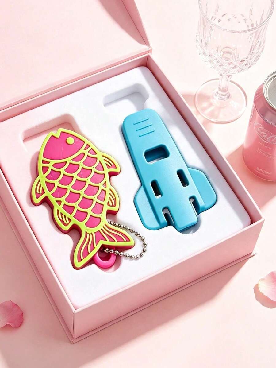 Pink Fish-Shaped Can Pull Tab Opener, Bottle Opener Protector. Small Fish Design, Multi-Function Handheld Plastic Can And Bottle Opener Set, Suitable For Elderly Kitchen Gadgets, Beverage Can Label Opener, Aluminum Beverage Can Opener Protector, Cola Beer Soda Can Label Cap, Simple Manual Plastic Protective Ring, Lift-Up Beer Cap, Cold Drink Label Cap, Aluminum Beverage Dust Cover. - Multicolor - View 1