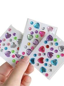 5Pcs/10Pcs Camera Stickers Ins Style Heart Diamond 3D Decorative Glitter Scrapbook Stickers Crystal Phone Decoration Stickers Makeup Decals DIY Handmade Decor Material, Random Color - Color Sticker - View 6