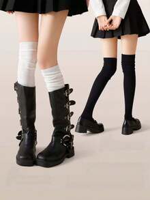 1 Pair Women's All-Season Over-The-Knee Socks, High Tube Socks, Non-Slip Comfortable Fit Thigh-High Socks, Thickened Warm Ribbed Long Socks, Soft Elastic Breathable Winter Long Socks, Comfortable Boot Socks - Multicolor - View 7