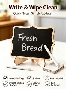 10Pcs Mini Chalkboard Table Labels With Stand, Wavy & Rectangular Reusable Message Signs, Included 1 Chalk Pen, Multi‑Scene Table Decor For Wedding Party, Bakery, Hotel & Dessert Buffet Display - Blackboard - View 2
