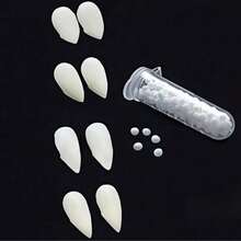 4 Pairs Cold White Vampire Fangs, Vampire Teeth, Zombie Dentures, Realistic Tooth Props, Halloween Vampire False Teeth, Zombie Teeth, Little Tiger Teeth, Suitable For Role Play, Halloween Makeup Props, Cosplay Photo Props, Live Action Role Play Party Fun Items, Stage Performance Accessories. Use With Dental Adhesive Required - Multicolor - View 4