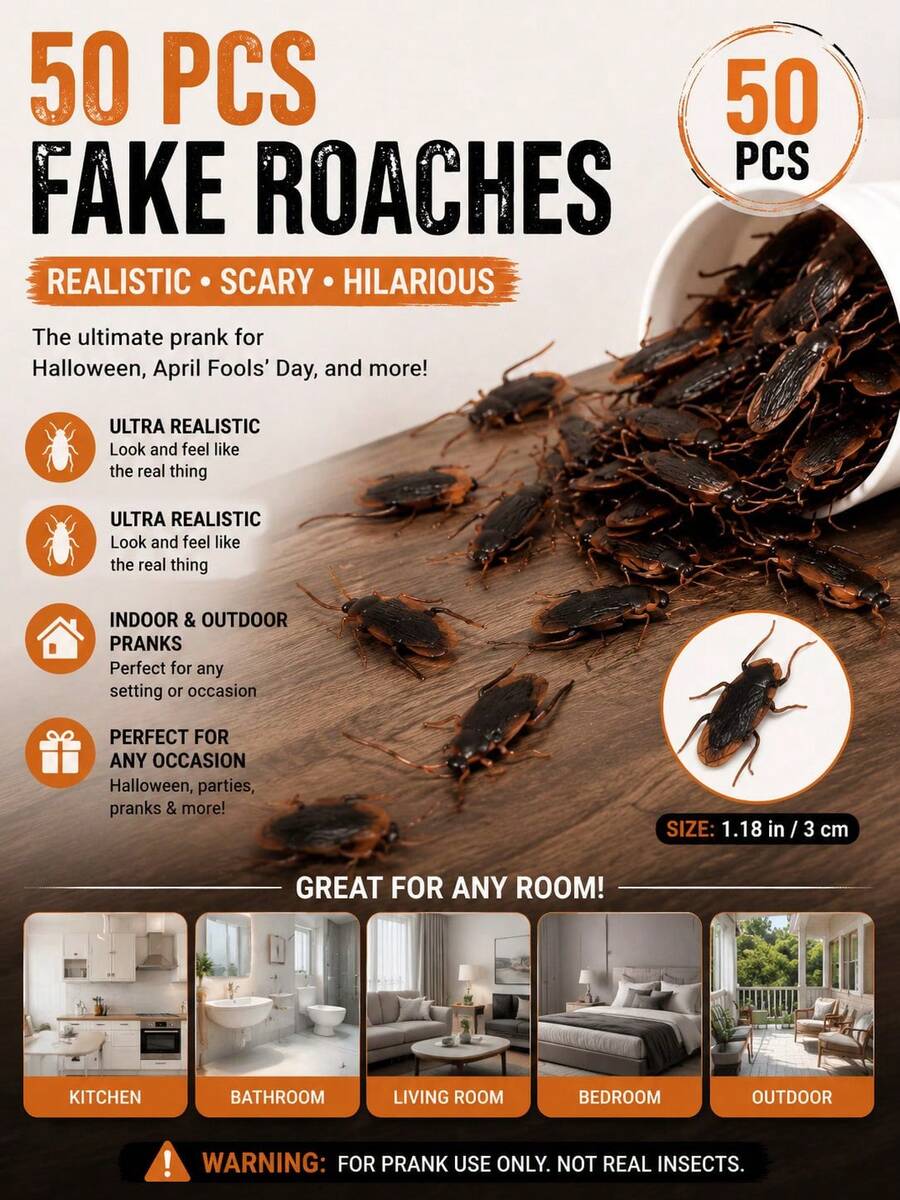 50pcs Realistic Fake Cockroach, Suitable For April Fool's Day And Halloween, These Lifelike Cockroaches Are Great For Indoor And Outdoor Pranks, Applicable To Various Rooms