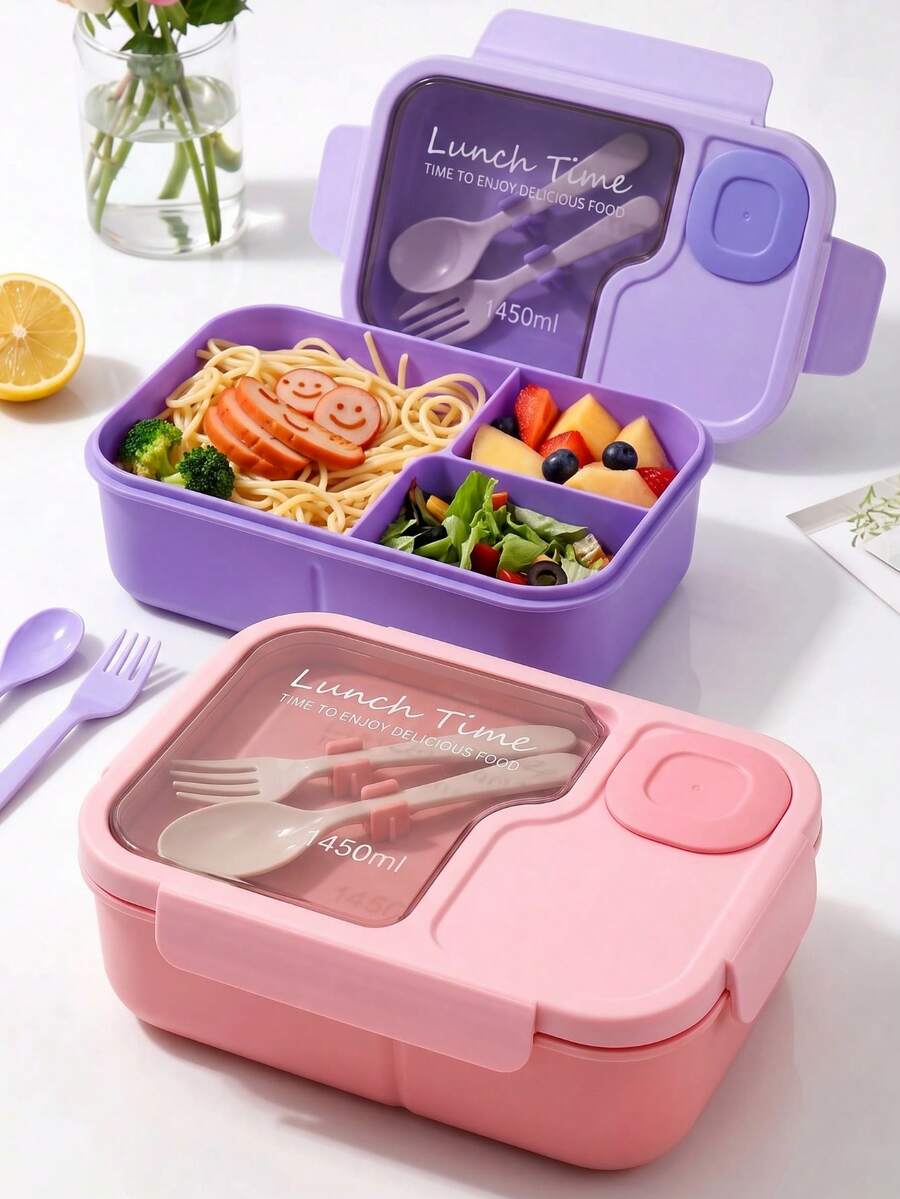 1pc Adult Lunch Box With Compartments And Utensils, Microwave And Dishwasher , Suitable For Picnic, Camping, Work, School, Party And Holiday - Multicolor - View 1