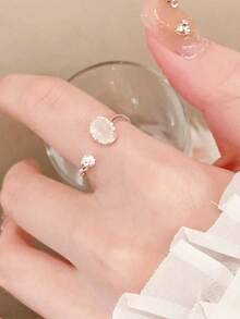 1pc Cat Eye Stone Ring For Women, Fashion Minimalist Index Finger Ring, Unique High-End Stackable Ring - Silver - View 1