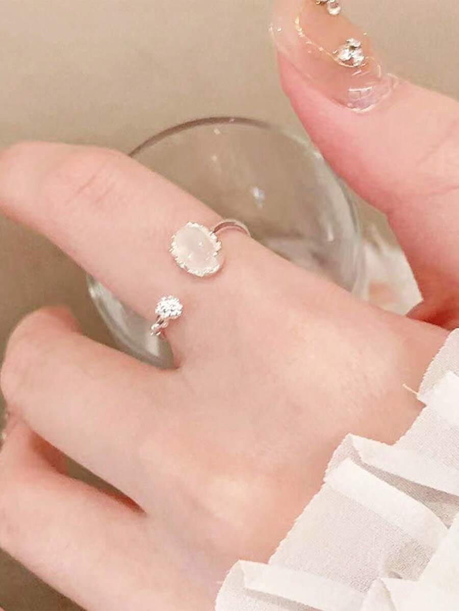 1pc Cat Eye Stone Ring For Women, Fashion Minimalist Index Finger Ring, Unique High-End Stackable Ring - Silver - View 1
