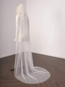 1 Pc Pearl Wedding Veil Fingertip Chapel Cathedral Length Bridal Veil With Metal Comb For Brides White Ivory - Multicolor - View 8