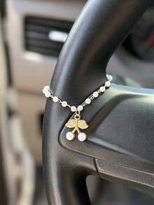 1pc Cherry Pendant Pearl Chain Steering Wheel Hanging Decoration Car Interior Decor Accessory - A - View 4