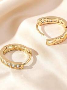 1 Pair 18K Fashion Women's Elegant Lightweight Copper Zirconia Earrings, Suitable For Daily Wear, Home, Dating, Gift Giving - Gold - View 2