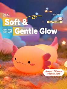 1PC Cute Piranha Night Light, Soft Silicone LED Lamp With Touch Control, USB Rechargeable Bedside Lamp, Auto-Off Timer, Suitable For Bedroom, Dorm Room, Desk, Home Decor, Cute Gift - Multicolor - View 9
