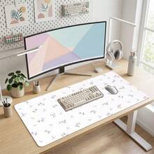 White Background Purple Floral Pattern Gaming Mouse Pad, Non-Slip Rubber Desk Mat, Smooth Glide Surface, Suitable For Computer Laptop Office Home, Elegant Abstract Art Decor, Back To School Supplies - A - View 4