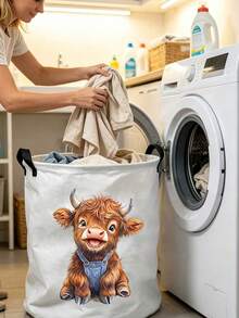 Multifunctional Large Laundry Basket/Dirty Clothes Basket, Laundry Storage Bag, High-Cow Design Foldable Round Clothes Basket, Portable Laundry Bag, Suitable For Bathroom/Bedroom/Dorm, Housewarming Gift - Multicolor - View 4