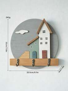 1pc Rustic Nordic Style Wooden Wall-Mounted Key Rack, 3D House And Fence Decor, Multiple Metal Hooks For Keys And Bags, Wall-Hanging Key Storage Rack, Home Decor Accessory, Suitable For Entryway, Hallway And Farmhouse Style Interior Decoration - Multicolor - View 5