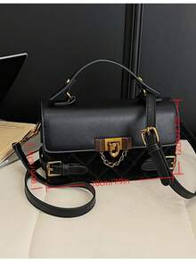 1pc Black Rhombus Quilted Mini Handbag, Vintage Gold Lock Chain Decor Top Handle Adjustable Strap Crossbody Shoulder Bag For Women - Black - View 4