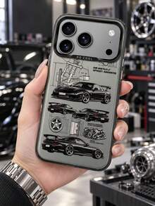 1pc Sports Car Pattern Phone Case, Classic Cream White Convertible Sports Car With Green And White Vertical Striped Background, Compatible With IPhone, Galaxy, - Multicolor - View 5