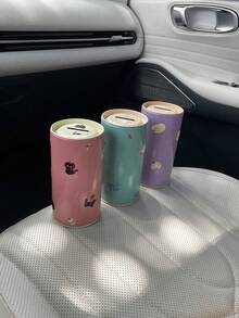 1pc Cute Sticker Car Coin Mini Change Storage Box, Creative Cartoon Animal DIY Self-Adhesive Coin Bank, Tin Round Coin Storage Box, Car Accessories Organizer, Car Interior Decor Storage Can - A - View 8