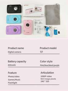 W&O Mini HD Digital Camera For Students, Photo & Video Recording, MP3 Music Player, Includes 32G Memory Card, Suitable For Recording Life And Travel VLOGs, Student Gift, Gift For Boyfriend/Girlfriend - View 10