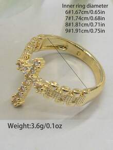1pc Vintage Luxury Alloy Gold-Plated Cross Ring With White And Red Rhinestones, Women's Ring For Dating, Party, Christmas, Valentine's Day - White - View 7