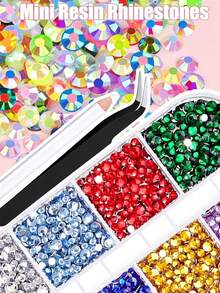 Boxed 40/12-Grid Resin Rhinestone Nail Art Set, Round Crystal Nail Art Rhinestones, Shiny Rhinestone Set, Includes Wax Pencil, Tweezers, Suitable For Nail Art, Tumblers, Clothing, Scrapbooking And DIY Crafts - Multicolor - View 5