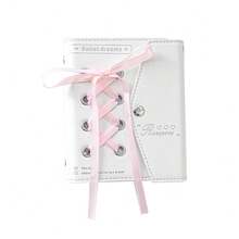 Rosyposy 1pc Cute Coquette Balletcore Mini M5 3-Ring Binder Journal With Heart Photo Window & Ribbon Lace-Up, PU Leather Photocard Holder Notebook - Multicolor - View 15