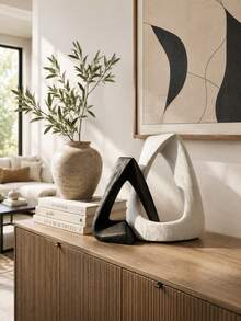 This Black And White Abstract Geometric Sculpture Set Is A Modern Minimalist Decorative Piece, A Textured Desktop Home Decor Suitable For Living Rooms, Entryways, Bookshelves, Bedrooms, And Offices. - one-size - View 2
