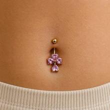 1pc Copper Zirconia Heart Pendant Flower Belly Ring Suitable For Daily Wear - Heart-shaped Flower - View 4