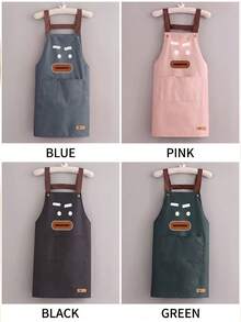 1pc Waterproof Fabric Adjustable Strap Kitchen Apron, Large Pocket Cute Pattern Design, Perfect For Kitchen Cooking, Coffee And Baking, Outdoor Picnic BBQ, Barber, Florist, Farm Cleaning And Other Protective Wear, Durable And Easy To Clean - Monkey - View 3