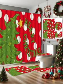 1/4pcs Christmas Tree Shower Curtain Set With 12 Hooks, Waterproof Polyester Bathroom Curtain, Thickened, Durable Quick-Dry, 180*180cm, Christmas Bathroom Decor - A - View 19