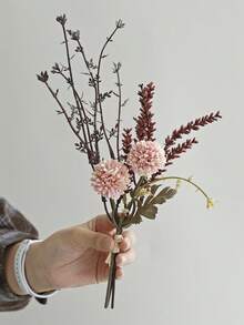 1/2/60件人造菊花花束，仿真乾花球設計，適用於辦公室、花瓶、居家、桌面中心裝飾、訂婚與婚禮佈置 - 粉色 - 查看 4