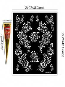 7PCS (2 Black + 2 Red Henna Paste + 3 Templates) Combo Set Henna Nail Art Tattoo Cream With Storage Box, Semi-Permanent Plant-Based Tattoo Ink For Hands And Body - Multicolor - View 10