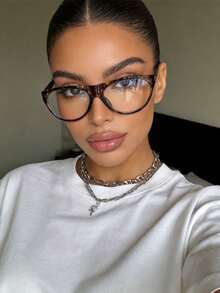 1pc Personalized Casual Cat Eye Large Frame Fashion Clear Glasses, Leopard Print Versatile Women's Eyewear, Suitable For Daily Wear, Street Photography, Back To School, Commuting, Vacation, Travel, Beach Accessory - Leopard - View 2
