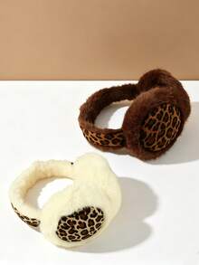 1pc Kids Warm Plush Decorative Earmuffs, Leopard Print Soft Ear Covers, Suitable For Winter Outdoor Wear - Multicolor - View 4