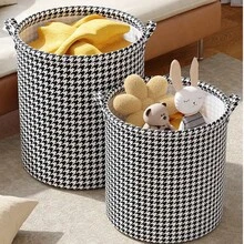 1pc Round Fabric Laundry Basket, Large Capacity Multi-Functional Storage Bin With Sturdy Handles, Classic Houndstooth Print, Suitable For Bedroom, Bathroom, Dorm, Dirty Clothes, Toys, Blankets Organizer, Home Storage Accessory - Multicolor - View 4