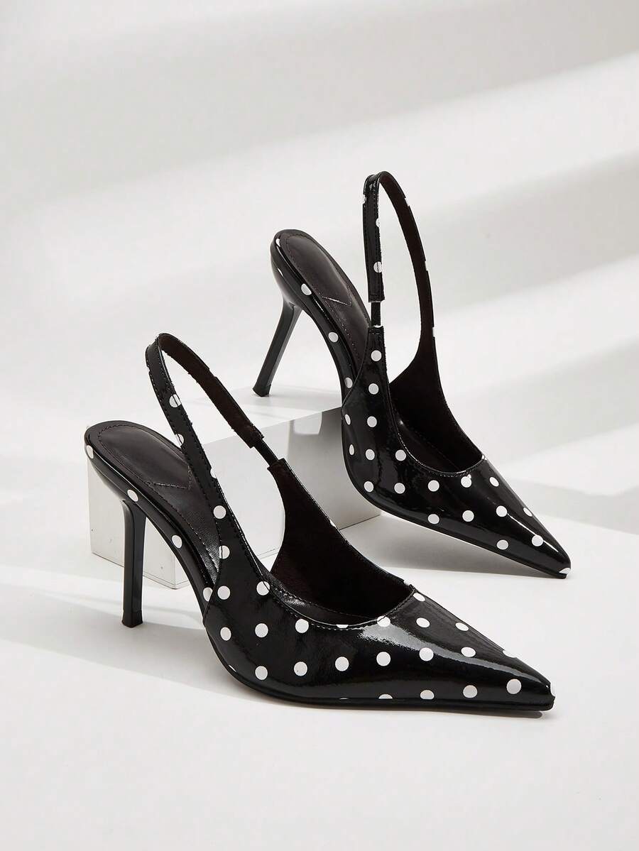 Women's Pointed Toe Sexy Red Polka Dot Open Heel Super Thin High Heels - Black - View 1