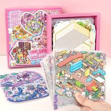 60pcs Children's Toy Scenery Sticker Set, 40pcs Sticker Materials + 20pcs Theme Scenes Combination Sweet Sticker Gift Box Set | Super Easy! Super Stress-Relieving! | No Cutting Self-Adhesive DIY Handmade | Mini House/Journaling Material Pack/Creative Gift | Sweet Cute Cartoon Style, Simple To Use, Full Of Fun And Achievement | Christmas, Halloween And Other Holiday Gifts - Multicolor - View 5