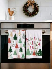 2 buah Handuk Dapur Motif Teks FaLaLa Pohon Natal Kartun Warna-warni, 40*60cm Bahan Mikrofiber Lembut, Cocok untuk Dapur Rumah, Restoran, Berkemah di Luar Ruangan, Pembersih Meja, Lap Piring, Handuk Tangan, Aksesoris Handuk Dapur Tema Natal, Hadiah Liburan - MultiWarna - View 7