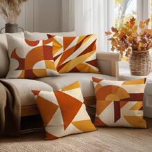 4pcs Gentle Warm Brown Abstract Geometric Color Block Pattern Cushion Covers, Single-Sided Printed Skin-Friendly Peach Skin Velvet Material, 45*45CM Throw Pillow Covers Suitable For Indoor Decor, Party Decoration, Decorative Cushion Covers Gift, Pillow Inserts Not Included - Multicolor - View 2