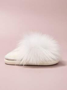1 Pair Winter Girls Princess Style Faux Fur Slippers Indoor Home Soft Sole Anti-Slip Cute Kids House Slippers - White - View 6