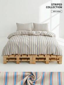 Veyra Day 3pcs Back To School Season Nordic Minimalist Style Ins Striped Plaid Bedding Set 2 Pillowcases + 1 Duvet Cover Set (Excluding Bed Sheet And Inner Core) - Multicolor - View 2