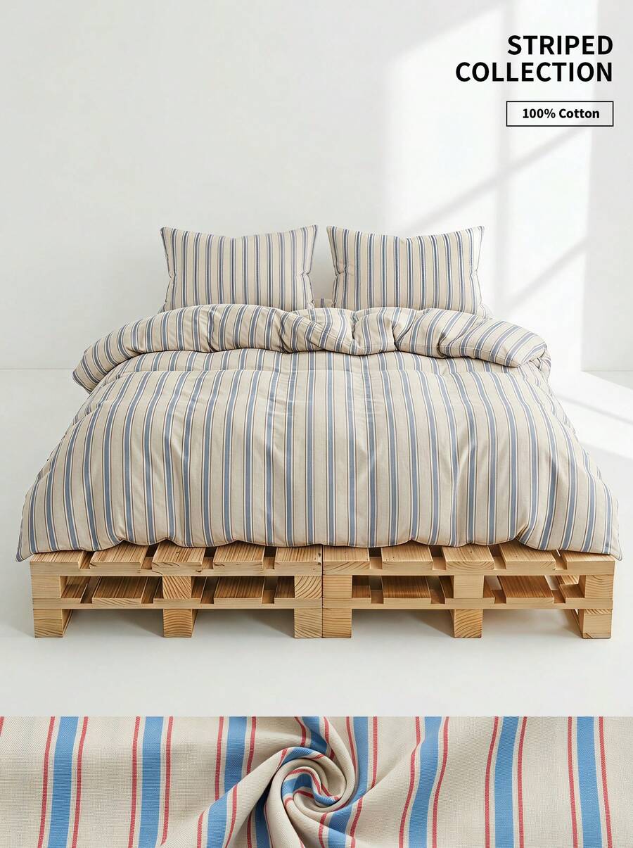 Veyra Day 3pcs Back To School Season Nordic Minimalist Style Ins Striped Plaid Bedding Set 2 Pillowcases + 1 Duvet Cover Set (Excluding Bed Sheet And Inner Core)
