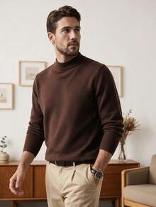 Men's Crew Neck Long Sleeve Solid Color Minimalist Casual Lightweight Knit Sweater For Fall & Winter - Coffee Brown - View 7