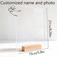 Customized Acrylic Photo Frame For Couples - Personalized Name And Photo Desktop Plaque With Wooden Base, Romantic Gift For Friends, Personalized Acrylic Photo Plaque With Wooden Stand, Customized Name And Photo Desktop Decor, Perfect Gift For Couples And Families - Multicolor - View 4