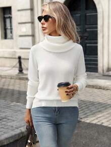 New Arrival Fashion Women's Autumn/Winter High Neck Knit Versatile Casual Sweater - White - View 1
