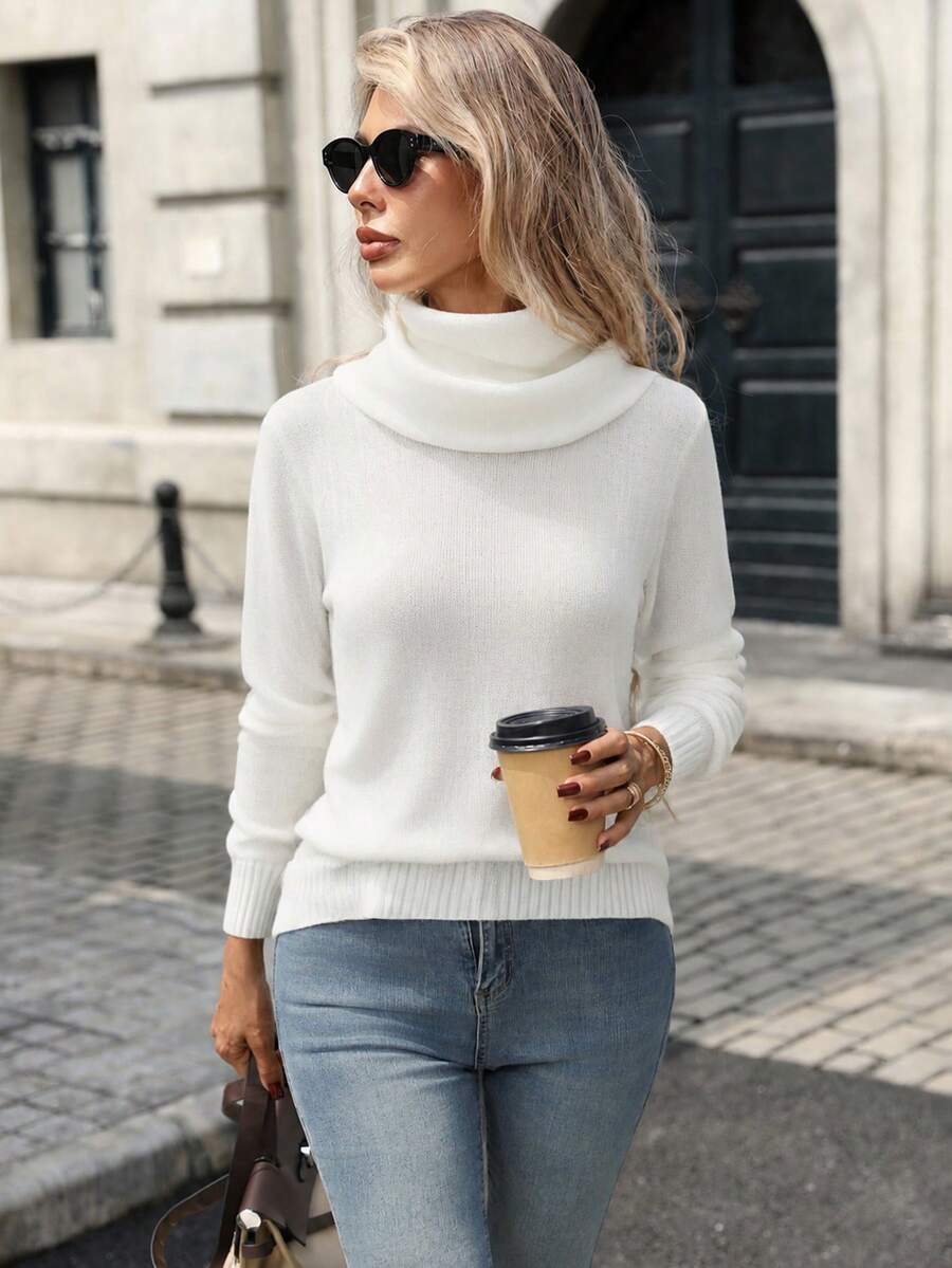 New Arrival Fashion Women's Autumn/Winter High Neck Knit Versatile Casual Sweater - White - View 1