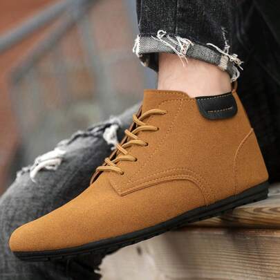 Men's Western Style Lace-Up Boots, High-Top Outdoor Casual Shoes, Lightweight Plus Size Men's Shoes For Autumn/Winter
