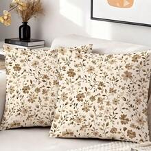 2 vỏ gối hoa nhí vintage màu nâu, in phẳng 2D một mặt, 45x45cm (18x18in), vải polyester mềm mại thoải mái, khóa kéo, giặt máy được, phù hợp trang trí phòng khách phòng ngủ trong nhà (chỉ bao gồm vỏ gối, không kèm ruột gối) - Nhiều màu - Xem 7