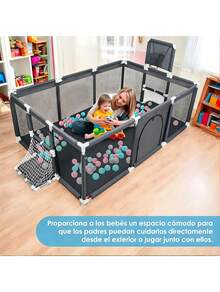 Corralito para Bebé, Corral de Gimnasio y Juegos Infantil, y Divertido, Área de Actividades Plegable y Portátil, Ideal para Estimulación y Entretenimiento en Casa - Gris Oscuro - Ver 6