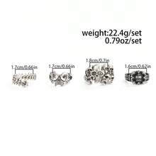 4pcs Vintage Gothic Multi-Style Men's Ring Set, Halloween Dark Punk Skull Mask Metal Finger Rings, Autumn/Winter Street Party Stackable Jewelry Gift Accessory - White K - View 7