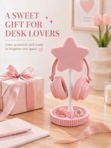 1pc Pink Star Headphone Stand, Cute Desktop Headphone Storage Rack With Storage Base, Suitable For Bedroom, Dorm, Office And Desktop Decoration - Multi-color (Pink) - View 8