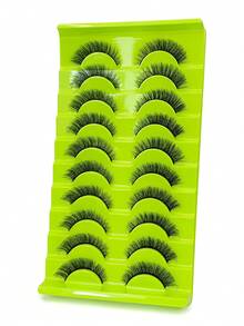 10 Pairs Fluffy Cat Eye False Eyelashes D Curl Thin Black Band Soft Synthetic Lightweight Reusable Volume Look For Daily Party, Strip Lashes Eyelash Extensions For Women - Black - View 7